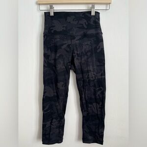 Lululemon Women High Rise Align Cropped Camo Camouflage Black Pant Leggings US 2